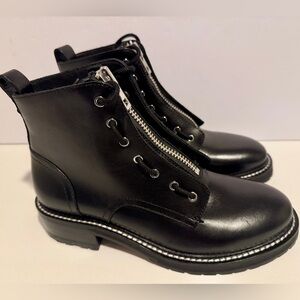 Rag & Bone Cannon Front Zip Lug Sole Leather Ankle Boots Black 37.5 7.5 NWOB